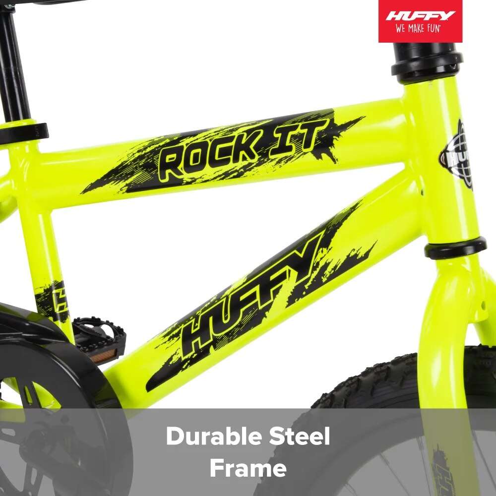 18 In. Rock It Boy Kids Bike, Neon Powder Yellow Carbon Bike Frame