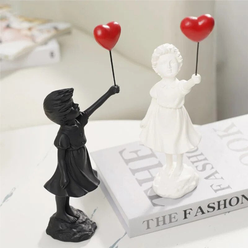 Flying Heart Banksy Balloon Girl Figurine Modern Resin Art Sculpture Craft Home image 4