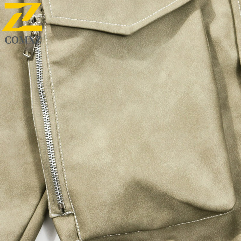 COMXZ Men PU Leather Jacket Brand Luxury Outdoor Cycling Leather Coat High Fash image 6