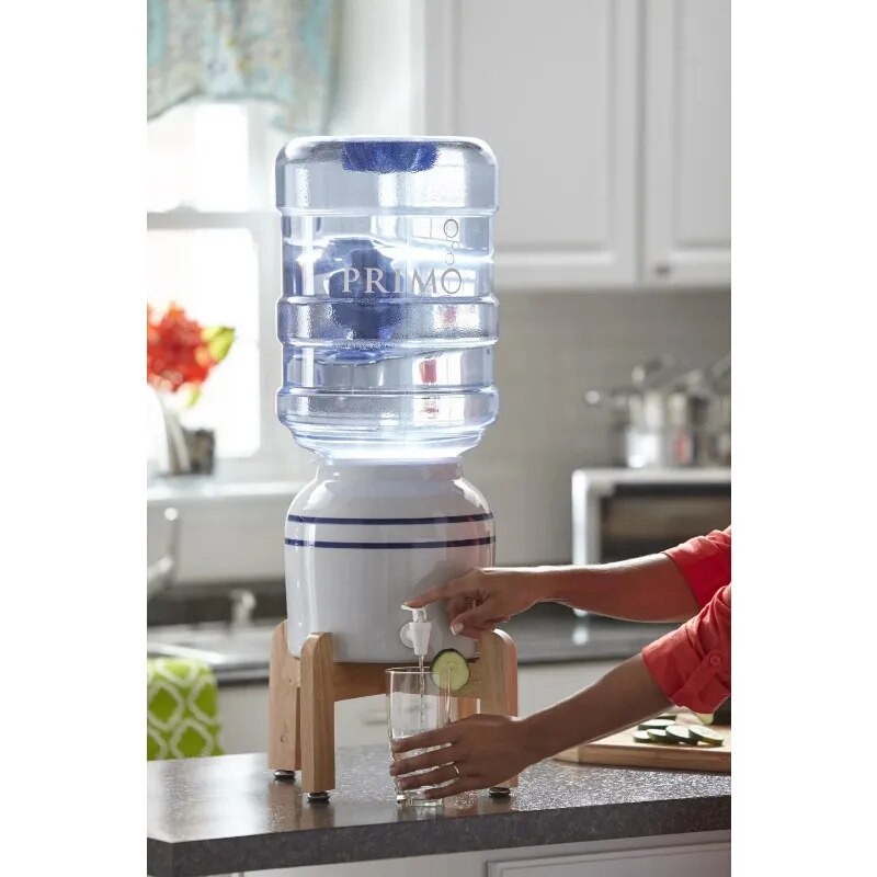 Primo Water Countertop Dispenser Top Loading, Room Temp, Ceramic, Wooden Stand image 2