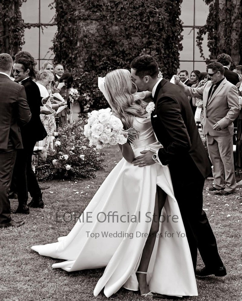 LORIE Satin Wedding Dresses Strapless  A-Line Bridal Gowns Princess Custom Made image 4