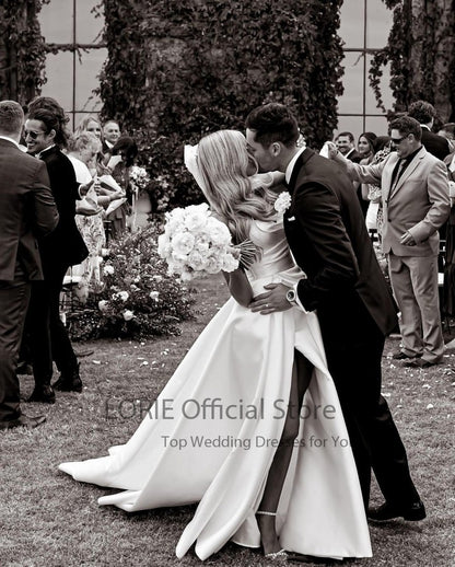 LORIE Satin Wedding Dresses Strapless  A-Line Bridal Gowns Princess Custom Made image 4