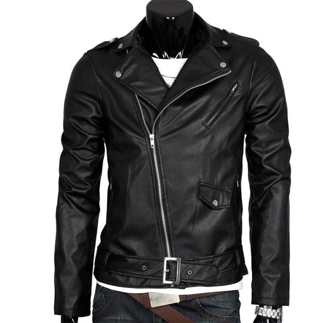 Men Leather Jacket Slim Fit Motorcycle Jacket Zipper Casual Coat Spring Autumn