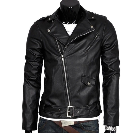 Men Leather Jacket Slim Fit Motorcycle Jacket Zipper Casual Coat Spring Autumn