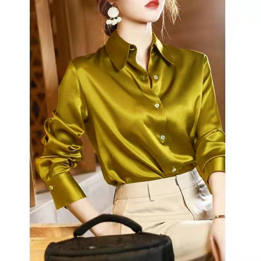 2024 Summer Trend Fashion Women's Casual Elegant Satin Long Sleeved Shirt Offic
