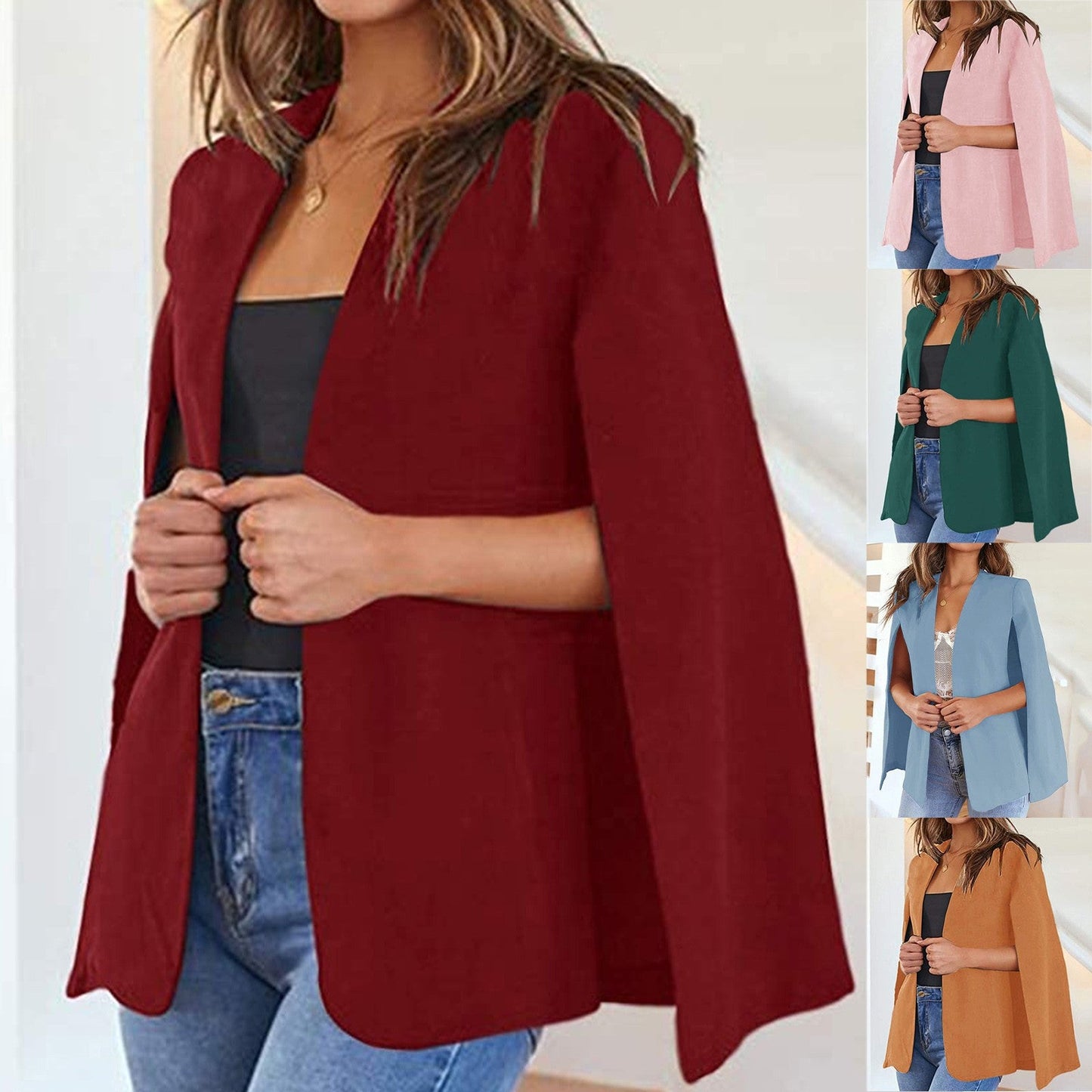 Women  Long Sleeve Shawl Jacket Open Front Collarless Semi Formal Ladie