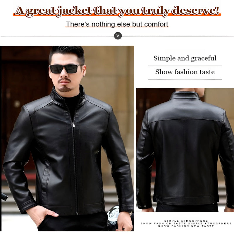 Middleaged and elderly men's Pu leather jacket standup collar spring blouse cas image 6