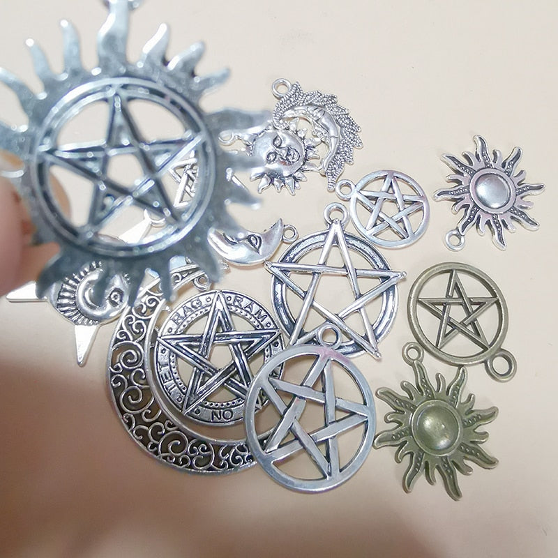 Moon Pentagram Wicca Charms for Jewelry Making Necklace Earrings Keychain Diy H image 2