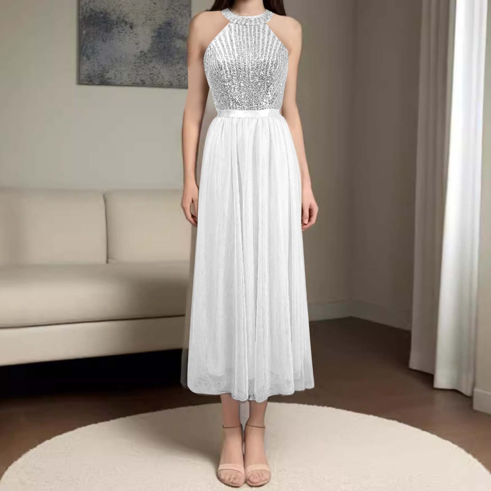 Elegant Halter Long Bridesmaid Dresses A-line Lace Sleeveless Wedding Party Eve image 1
