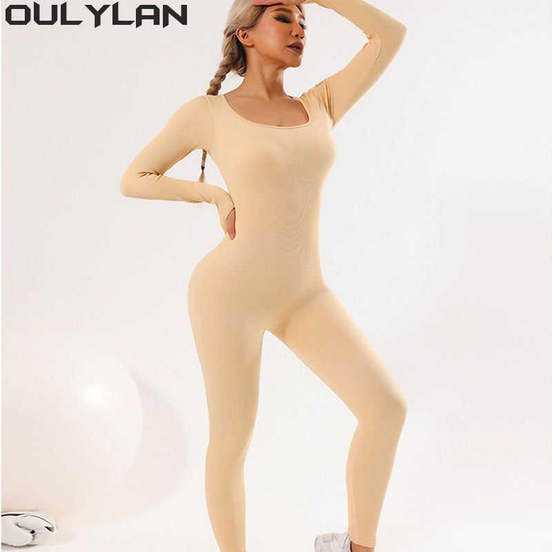 Oulylan One Piece Women Tracksuit Yoga Set Yoga Jumpsuits Workout Long Sleeve