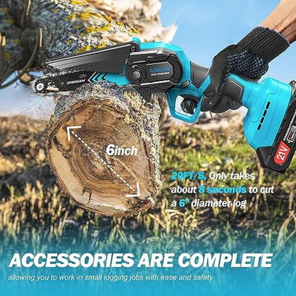 Portable 6-" Cordless Electric Chainsaw Kit with 2 Batteries and Safety Lock image 2