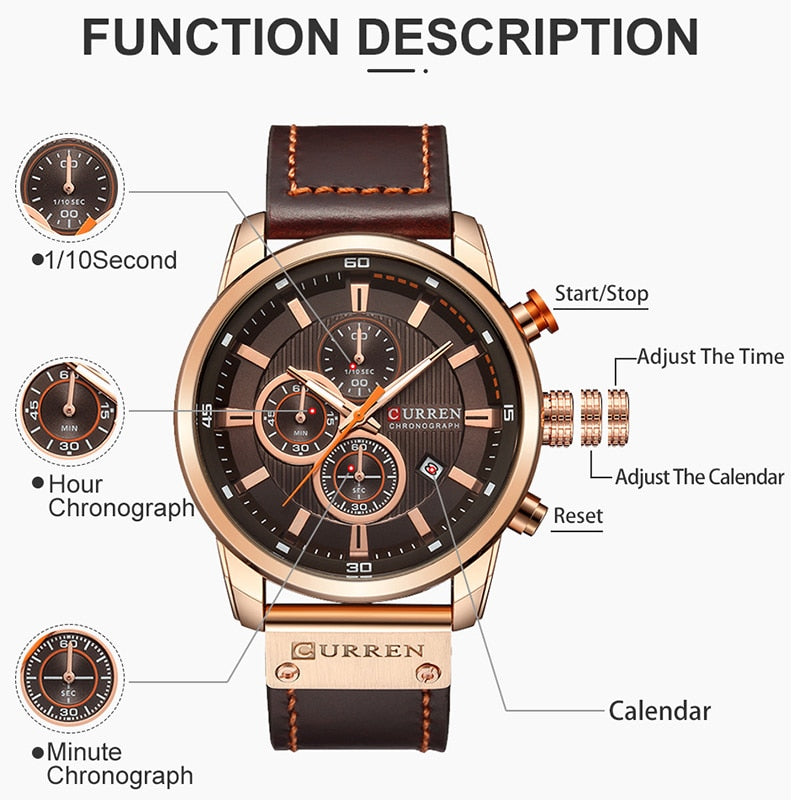 CURREN Brand Watch Men Leather Sports Watches Men's Army Military Quartz Wristw image 6