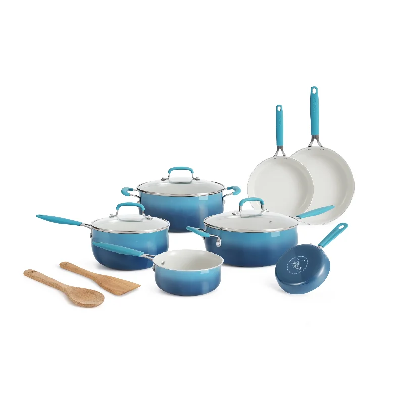 The Pioneer Woman 12-Pieces Porcelain Enamel Classic Ceramic Cookware Set, Ombr image 3