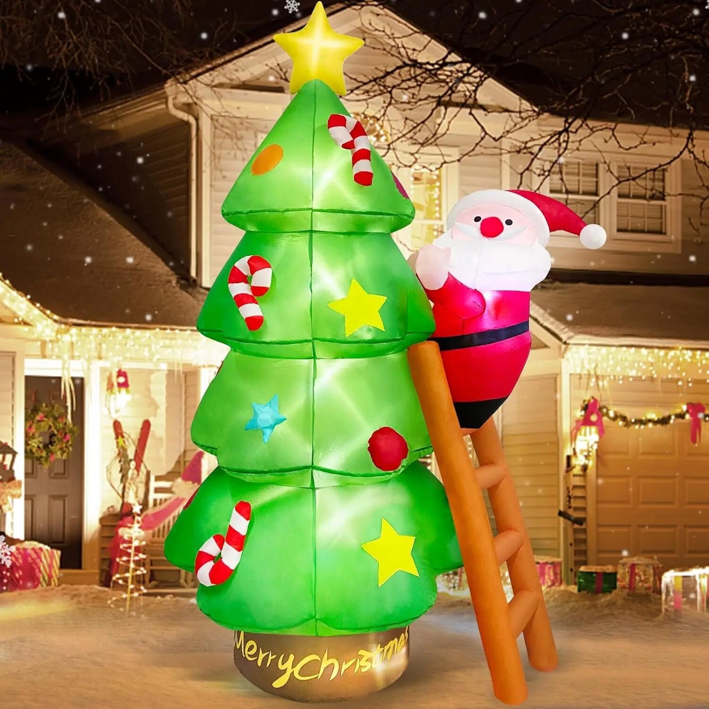 7 FT Inflatable Christmas Tree with Santa Claus Outdoor Decorations, Blow Up Ya image 4