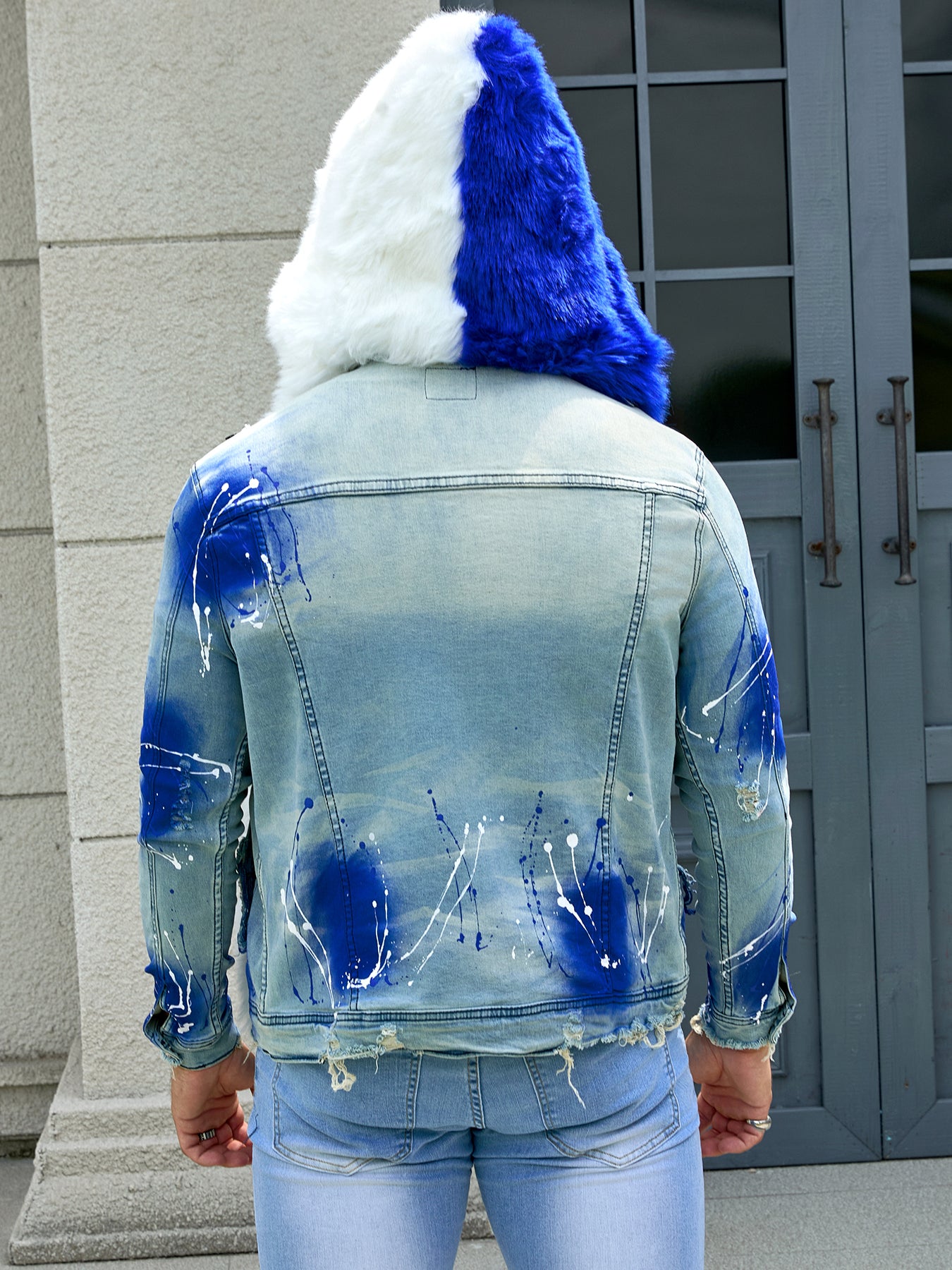 Men's fashion stretch jacket, full strip printing, fashion wash, has a very fas image 4