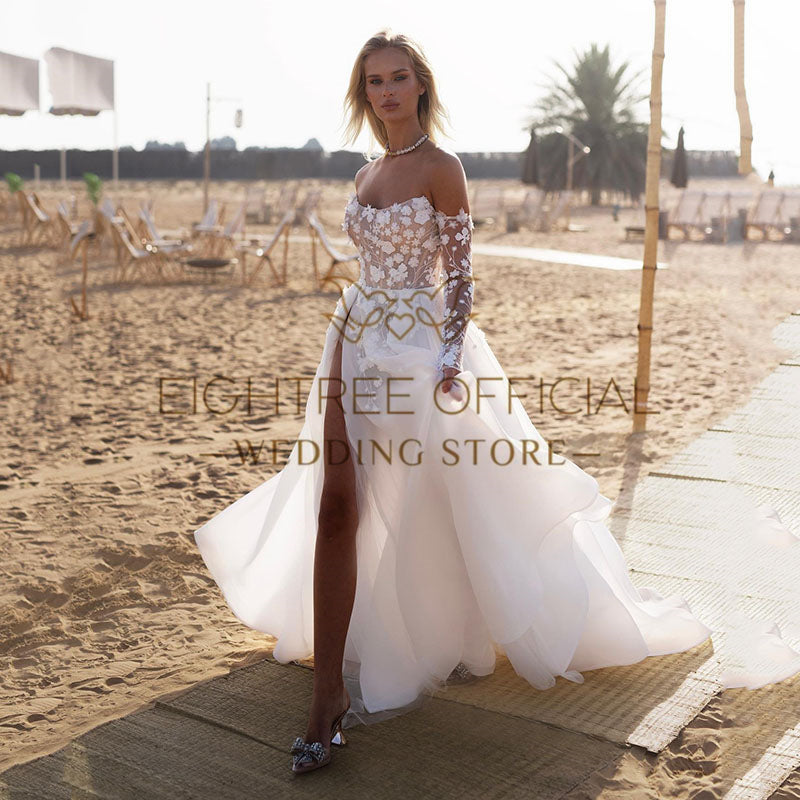 Eightree 2024 Princess A-Line Wedding Dresses Boho Srapless Appliques Side Slit image 1