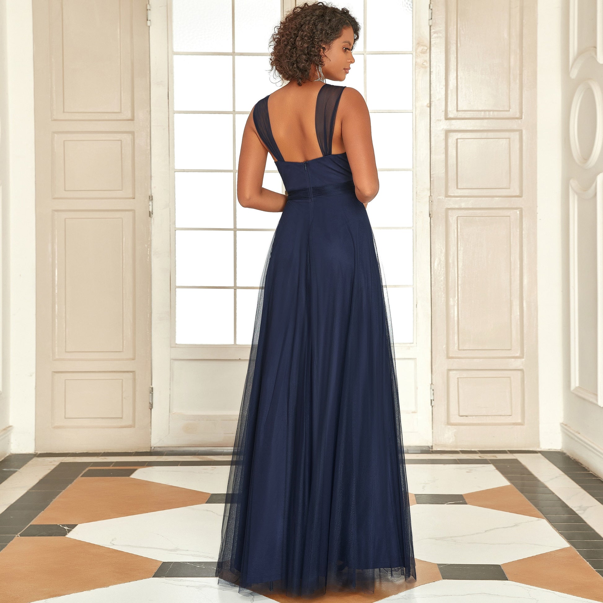 Ever-Pretty Floor Length Double V Neck Tulle Bridesmaid Dresses image 0