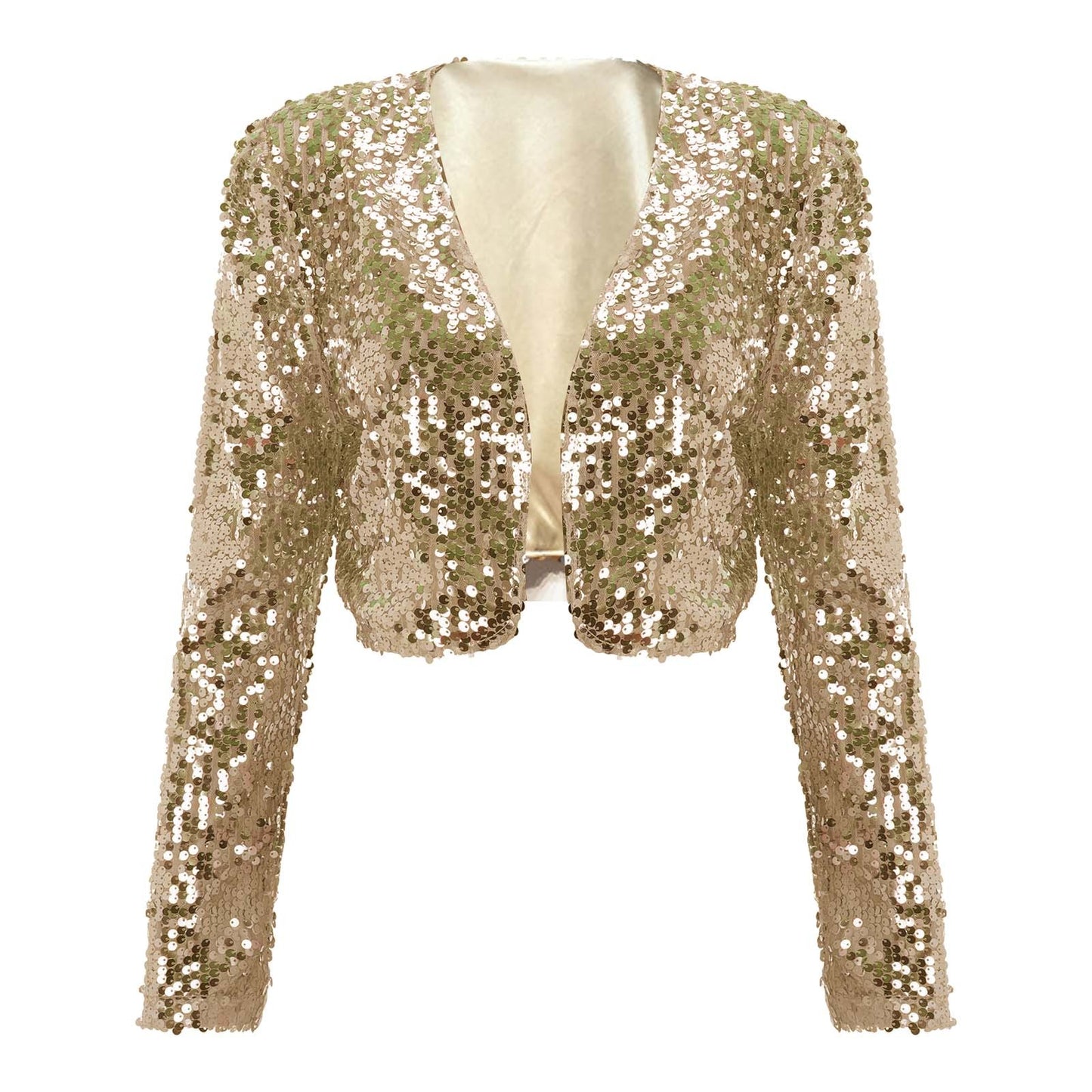 Women Coat Shining Sequined Long Sleeve Cropped Length Open Front Bolero Shrug  image 0