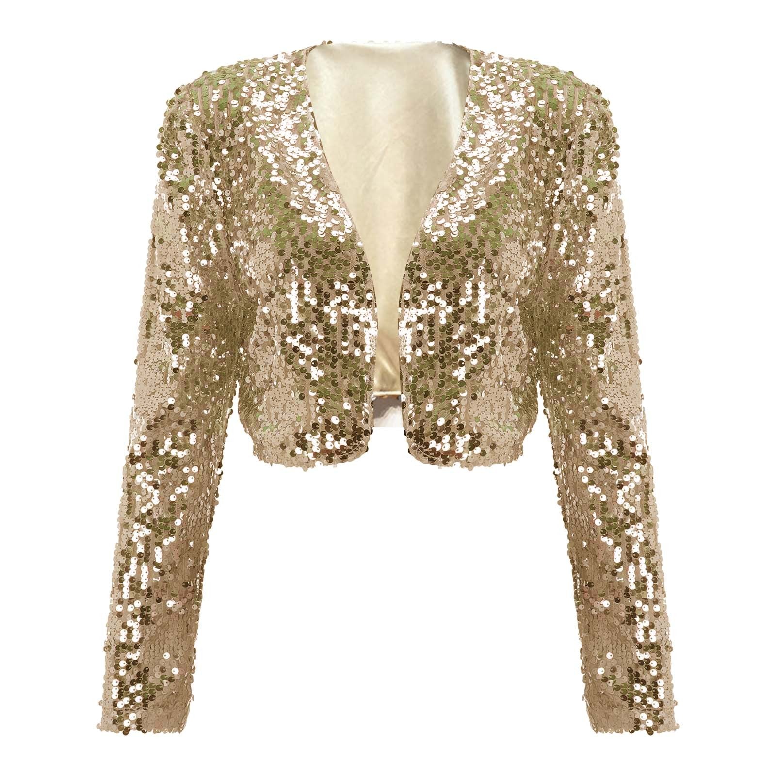 Women Coat Shining Sequined Long Sleeve Cropped Length Open Front Bolero Shrug  image 0