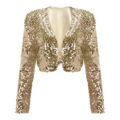 Women Coat Shining Sequined Long Sleeve Cropped Length Open Front Bolero Shrug  image 0