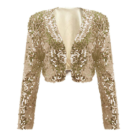 Women Coat Shining Sequined Long Sleeve Cropped Length Open Front Bolero Shrug  image 0