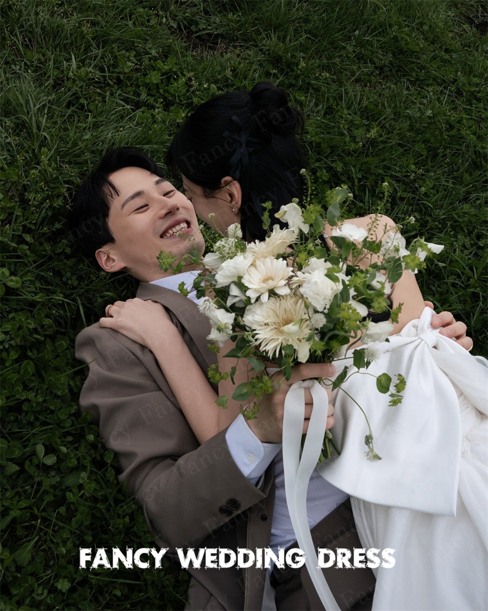 Fancy Korea Strapless Wedding Dress Photo Shoot A Line Soft Taffeta Bridal Gown image 2