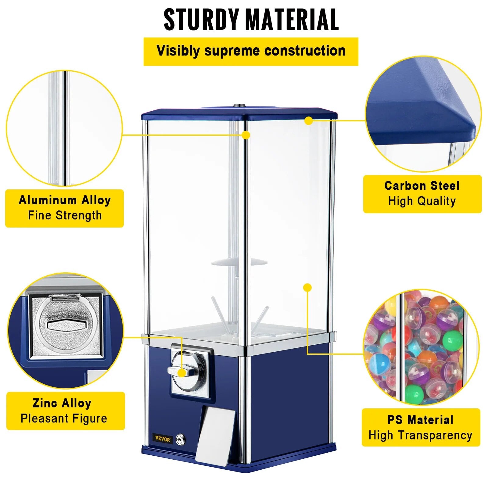 VEVOR 25.2 In Gumball Dispenser Height Candy Machine Huge Load Capacity Vintage image 3