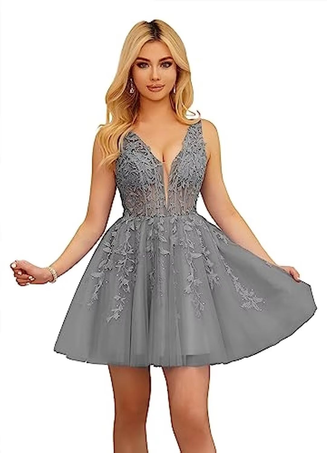  V-Neck Sleeveless Cocktail Party Dresses Appliques Beading A-Line Sho image 1