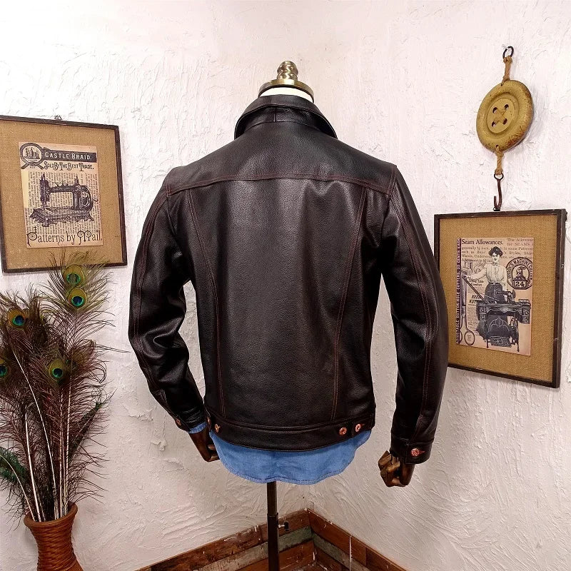 .Popular vintage casual style genuine leather jacket.Cheap men sli image 3