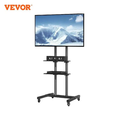 VEVOR Mobile TV Stand Height Adjustable TV Stand with Wheels Double Tray for Au image 1
