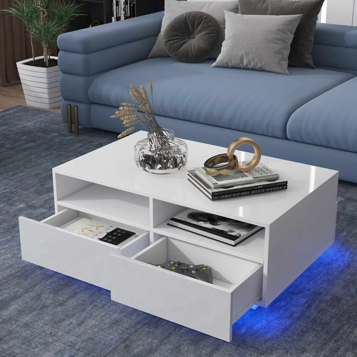 RGB LED Coffee Table High Gloss Simple Design Side Table for Living Room Furnit image 3