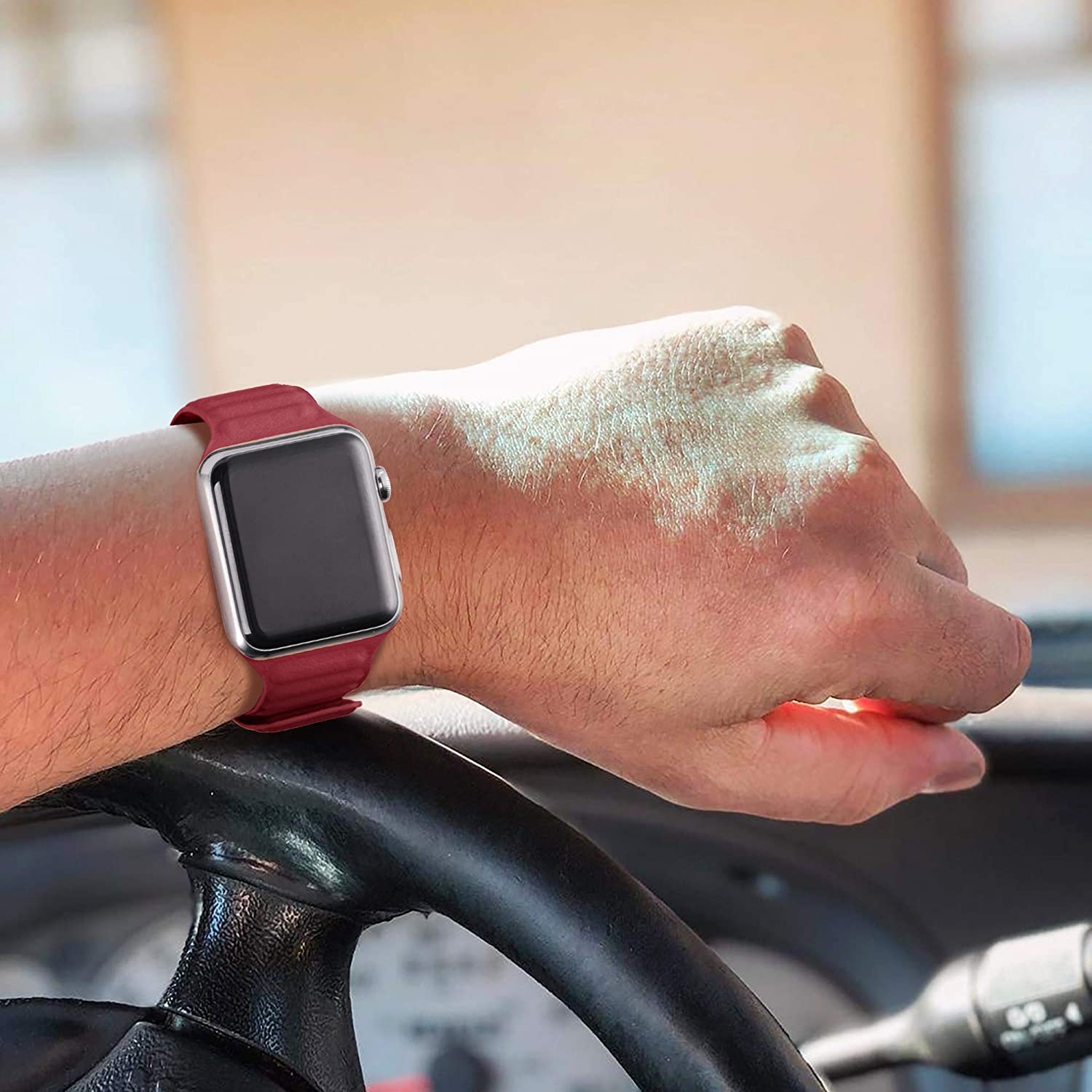 Leather Link For Apple Watch Band 45mm 41mm 44mm 40mm 49mm Original Magnetic Lo image 49