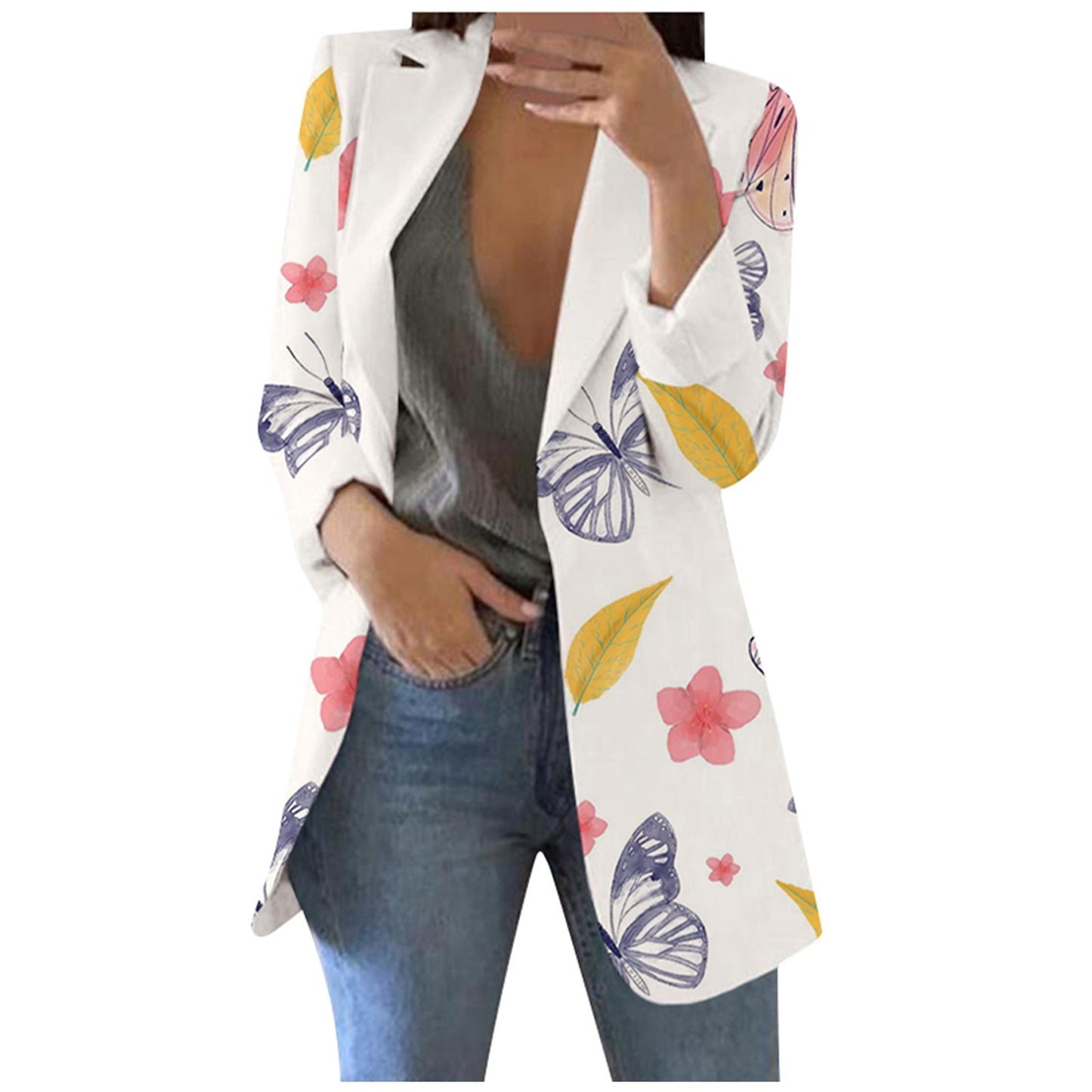 Spring Autumn Fashion Blazer Jacket Women Casual Pockets Long Sleeve Work Suit  image 6