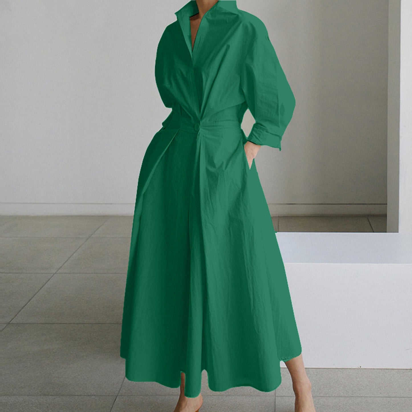 Women Long Sleeve White Shirt Dress 2024 Summer Autumn Casual Lapel Wrap Dresse