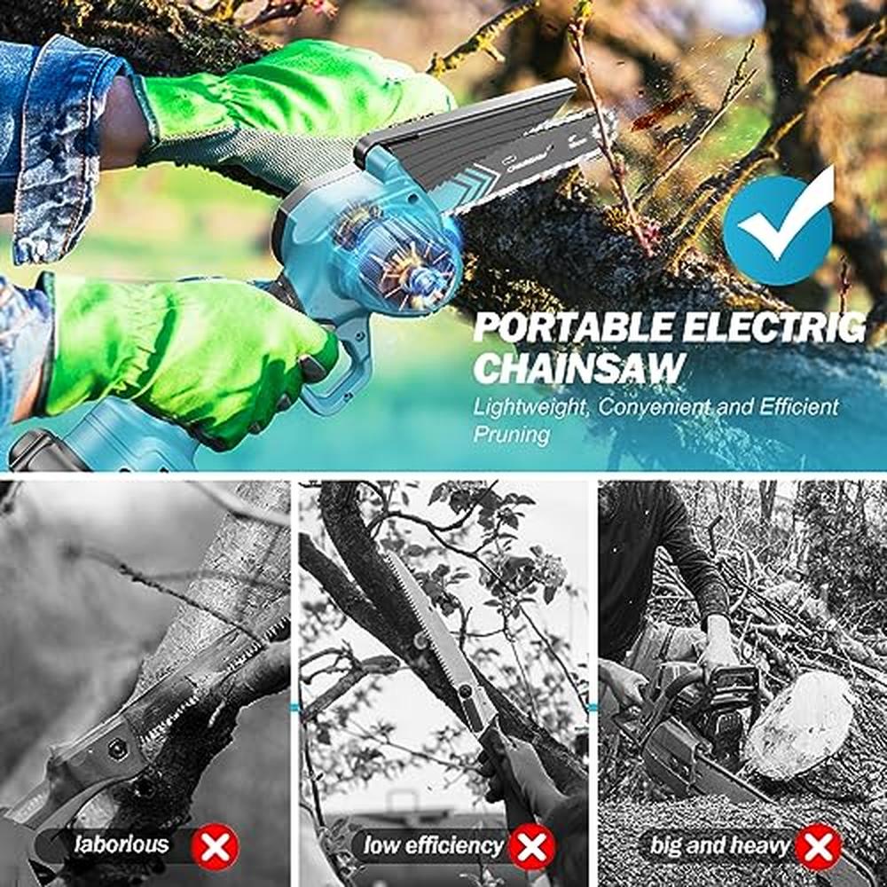 Portable 6-" Cordless Electric Chainsaw Kit with 2 Batteries and Safety Lock image 1
