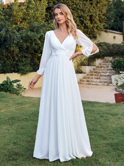 Simple Split Sleeve Wedding Dress Romantic Ivory Chiffon Long Wedding G