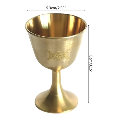 Ritual Cup Altar Goblet Wicca Gold Plating Brass Ceremony Moon Divination Astro image 2