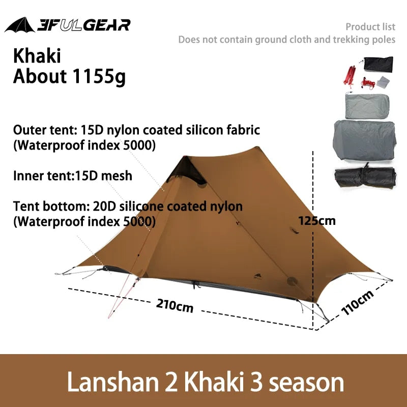 LanShan 2 3F UL GEAR 2 Person 1 Person Outdoor Ultralight Camping Tent 3 Season image 11