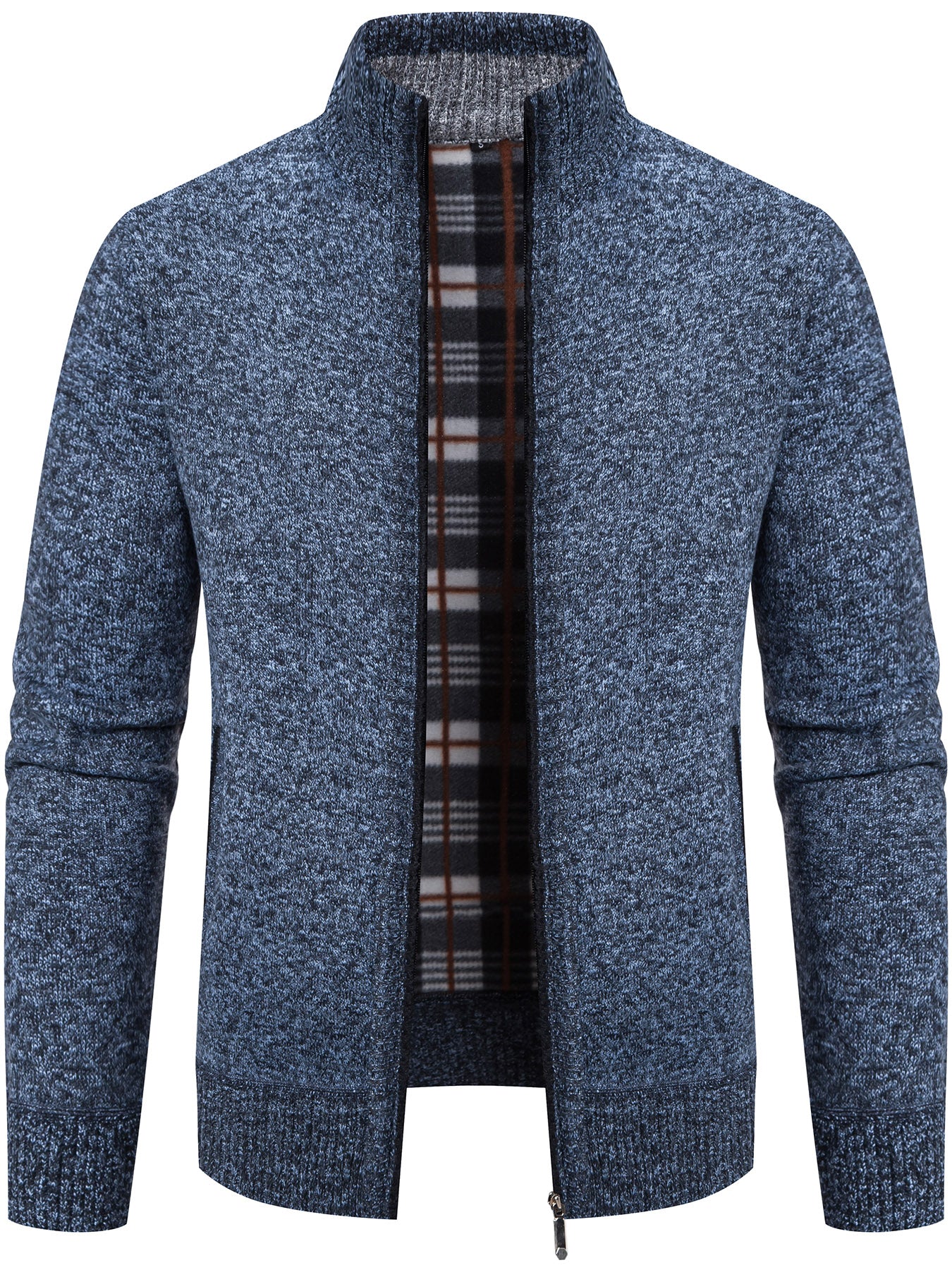 Men's Knit Sweater Cardigan, Zipper Stand-Up Collar Sweater Jacket, Regular Fit image 4