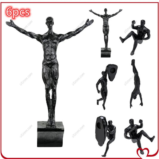 6pcs/set Industrial Style Climbing Man Resin Wall Hanging Decoration Sculpture image 0