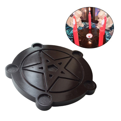Astrology Star Wood Candlestick Table Pentacle Altar Plate Triquetra Wooden Div image 4