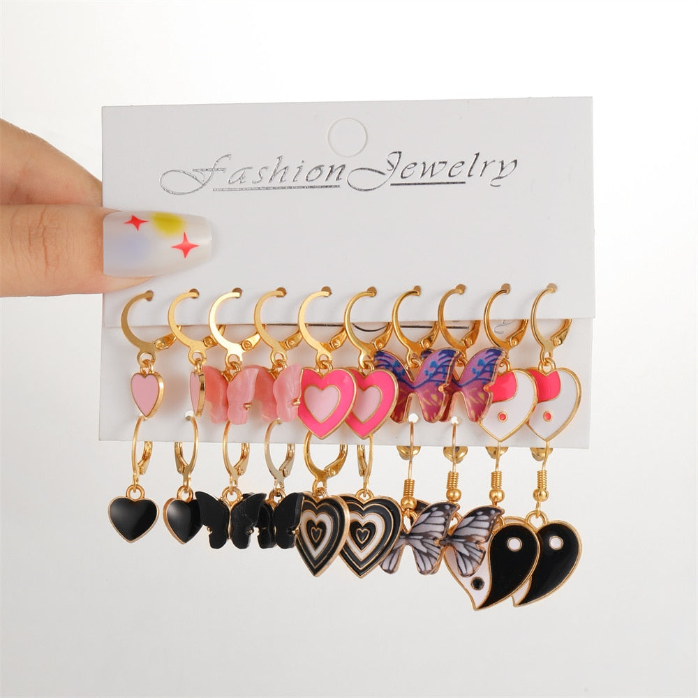 17KM Metal Butterfly Heart Hoop Earring Set for Women Girls Fashion Colorful Dr image 7