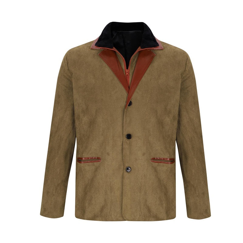 Men s Vintage Denim Jacket with Faux Fur Collar Distressed Ripped Long Sleeve C image 3