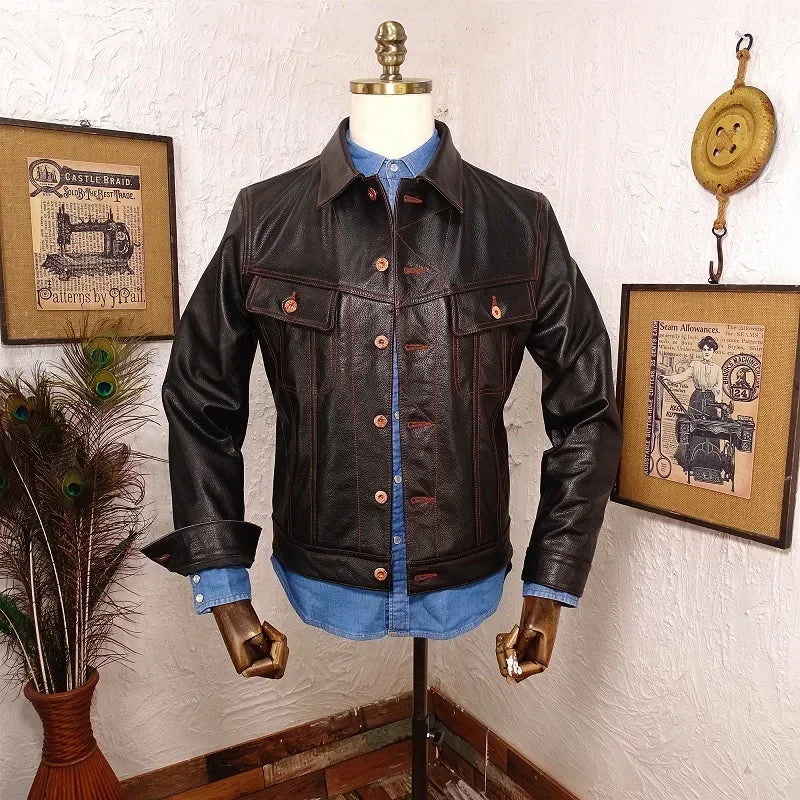 .Popular vintage casual style genuine leather jacket.Cheap men sli image 1