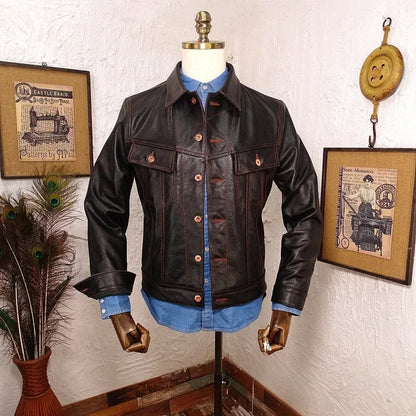 . vintage casual style genuine leather jacket.Affordable men sli image 1