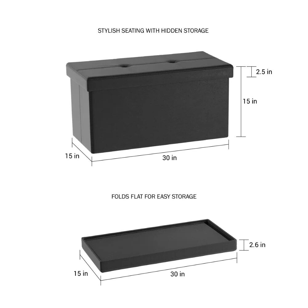 Foldable Storage Bench Ottoman ? Tufted Faux Leather Organizer By Lavish Home ( image 2