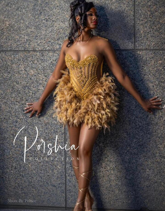 Gold Sparkly Short Prom Homecoming Dresses for Women Diamond Crystal Fea