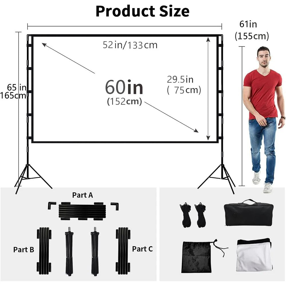 VEIDADZ Projector Screen With Stand Soft White Less Creases 60 84 100 120in Wit image 5