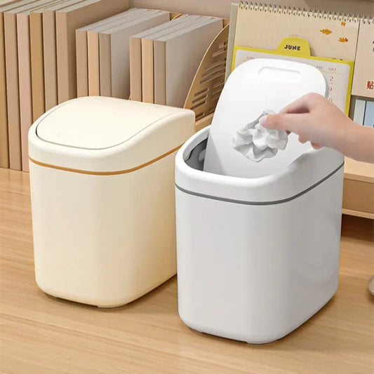 Desktop Trash Can Small Mini Garbage Can Plastic Dustbin with Shake Cover for H image 0