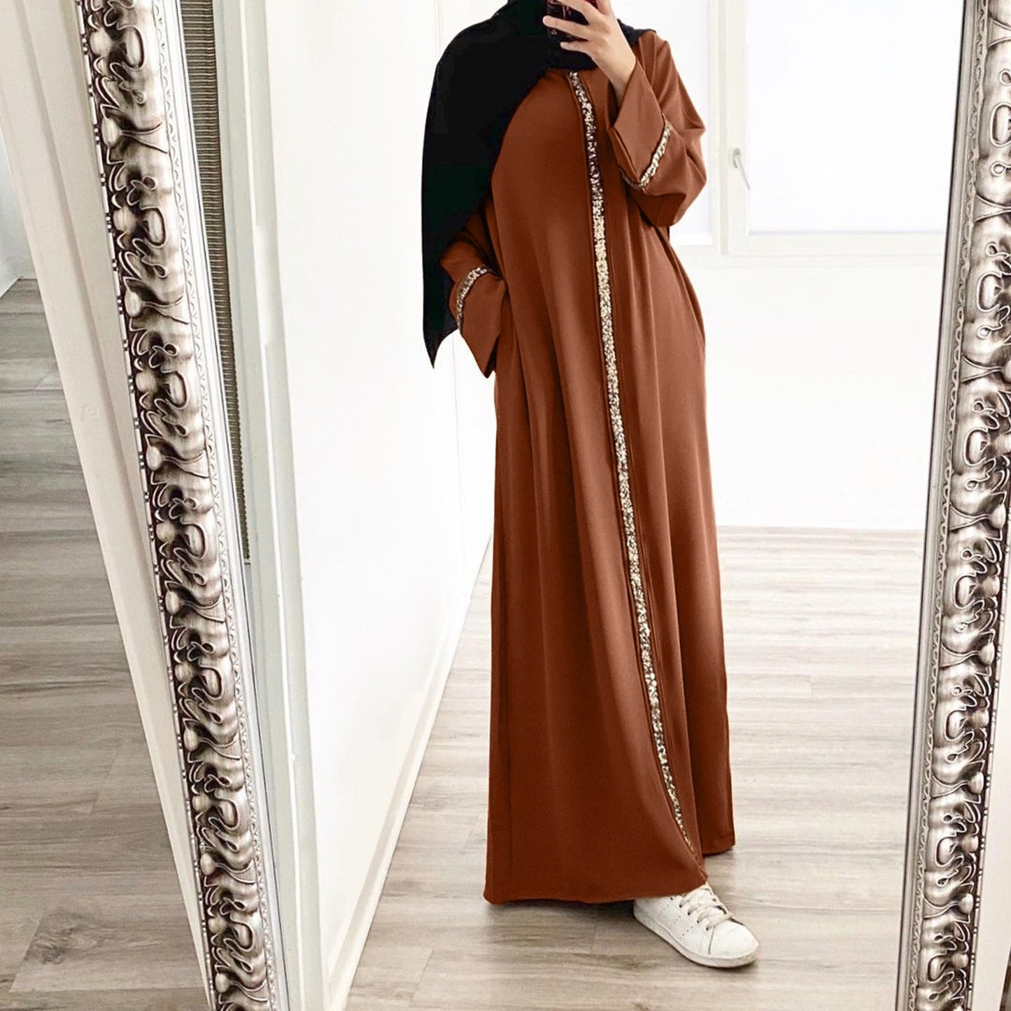 Women Muslim Long Dress Sequin Kaftan Robes Malaysia Dubai Arab Islam Abaya Isl image 1